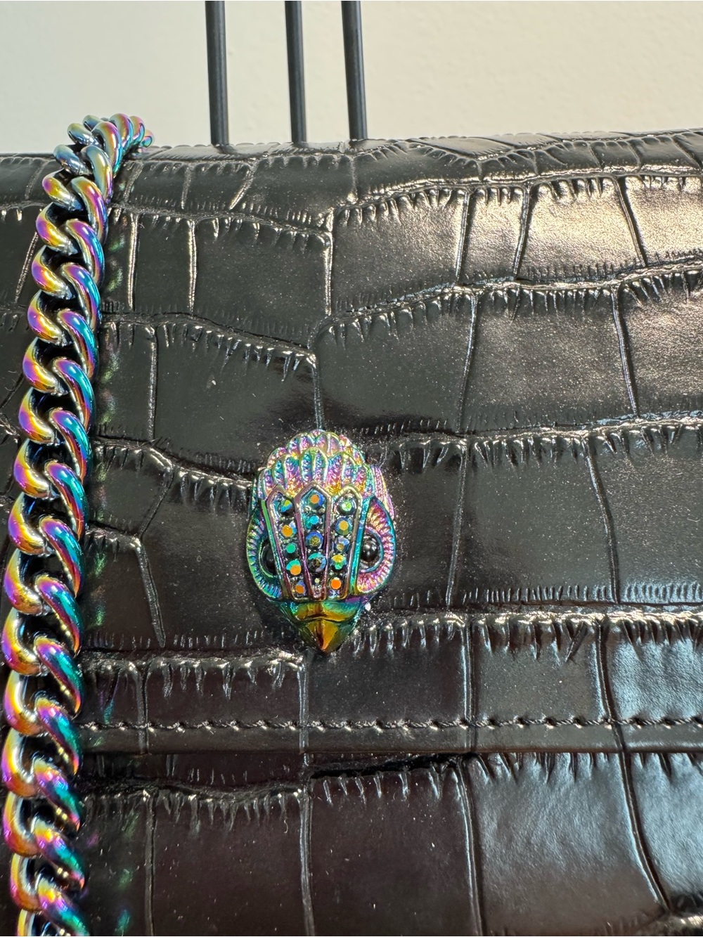 Kurt Geiger Black Croc Kensington Wallet with Rainbow Hardware - Like New - Picture 2 of 14